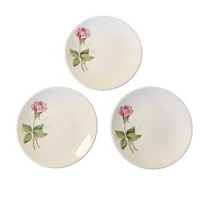 Vintage KNOWLES Tea Rose Dessert Bread Plates 6 1/4" Mid Century Floral Set of 3